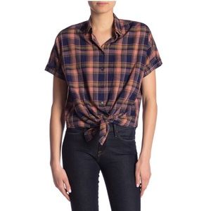 Madewell Short Sleeve Tie Front Shirt SZ L